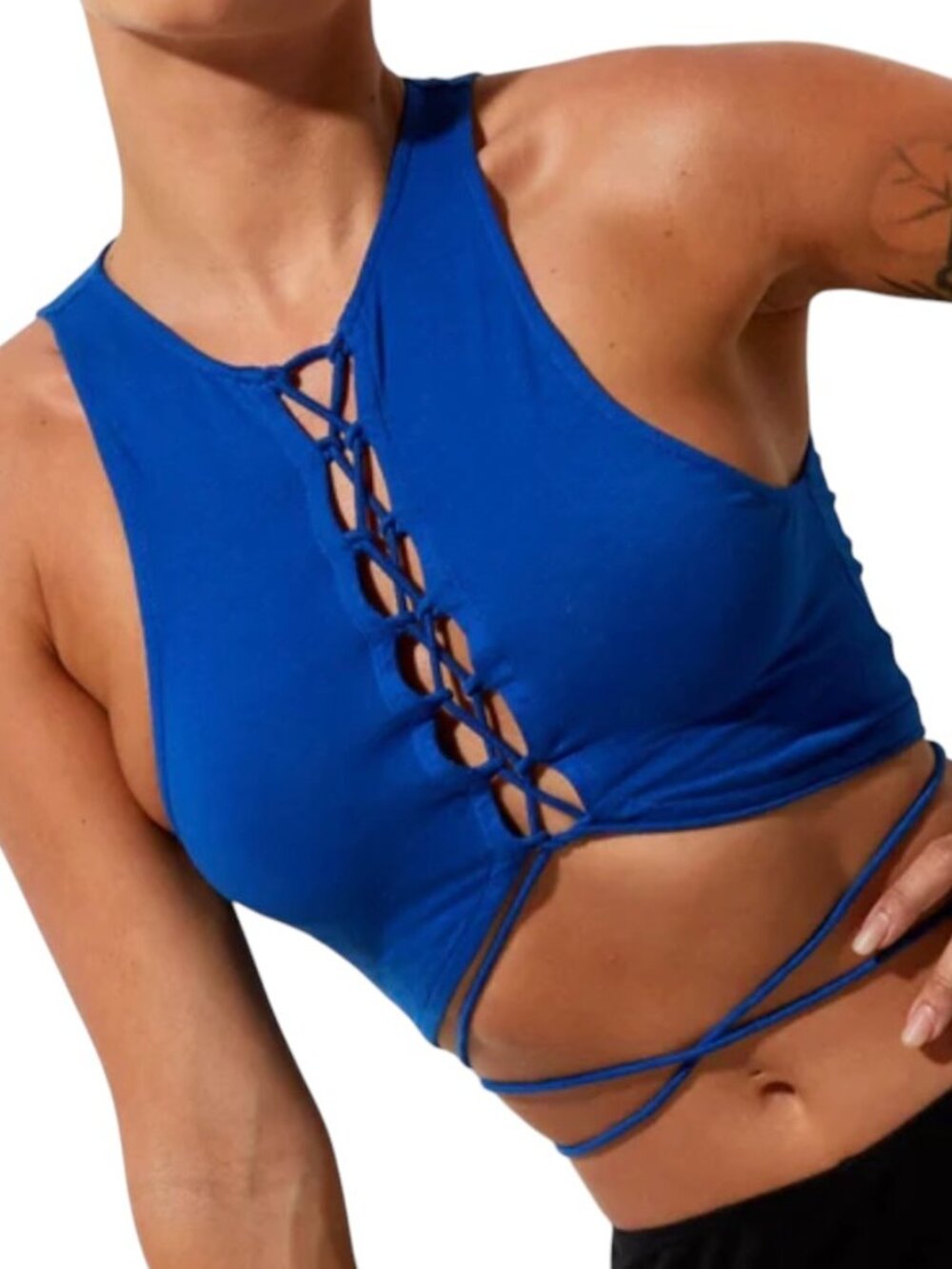 Motel Rocks Giwta Blue Lace Up Lycra Crop Top NWT Medium